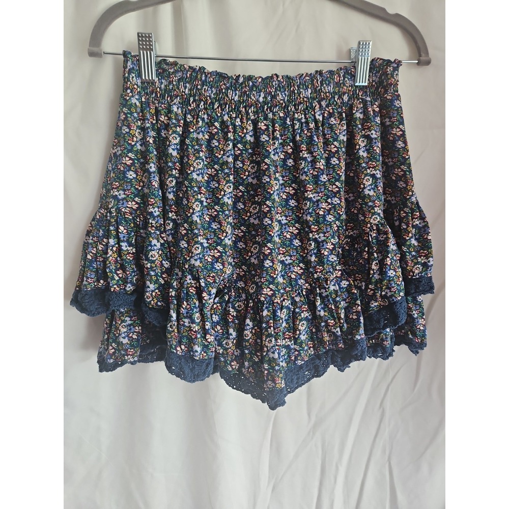 Aeropostale Blue Floral Tiered Ski Skirt Crochet Trim Size Small